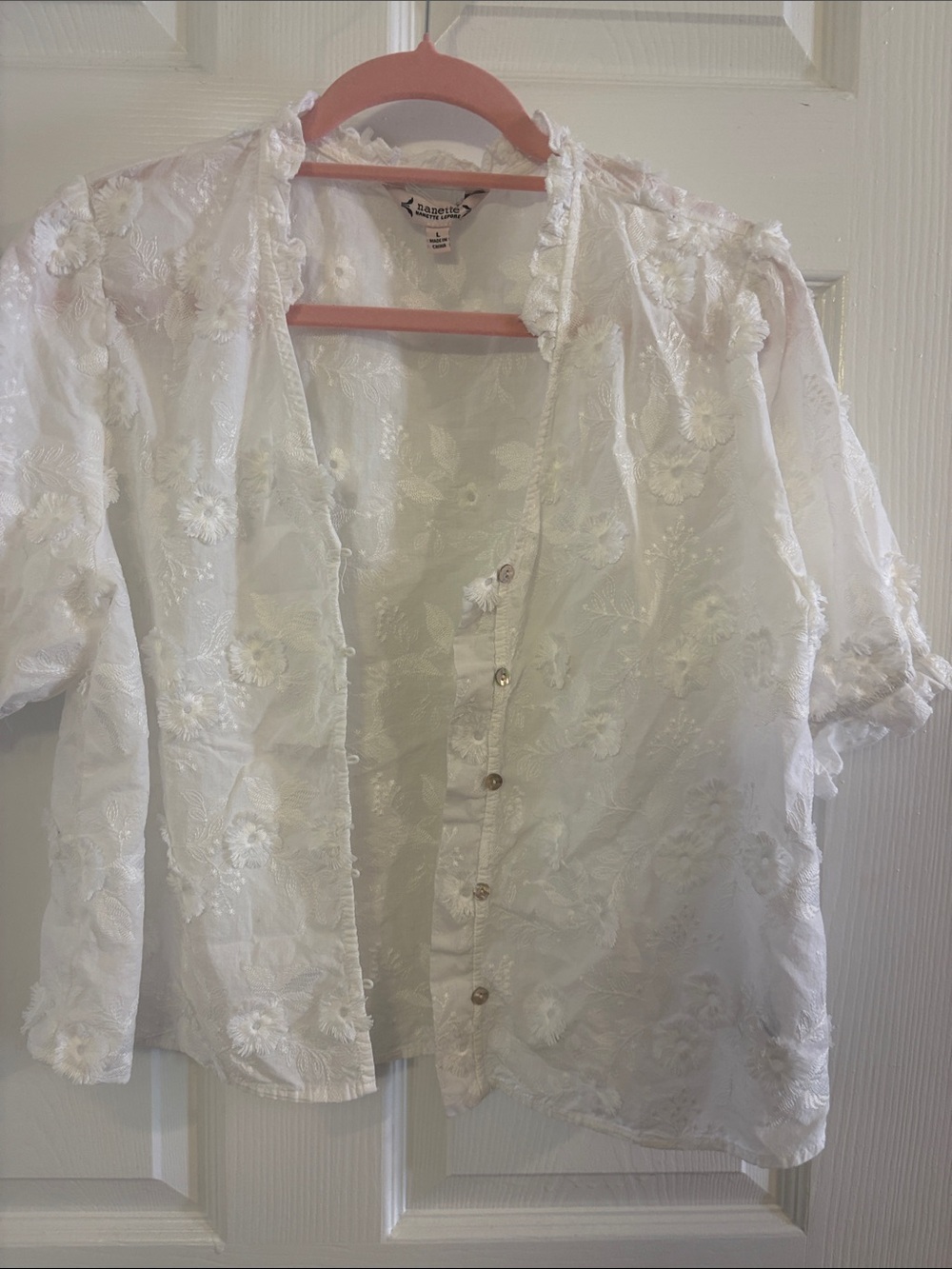 Nanette Lepore White Embroidered Button-Down Top